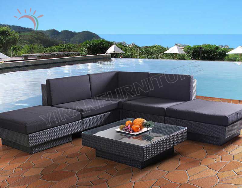 Black Rattan Conservatory, Outdoor Garden Furniture, L-Shape 6 PIECE Corner Set