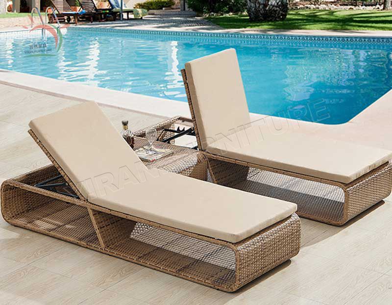 Cheap Patio PE Rattan Hotel Furniture Sun Armless Chaise Lounge Set Lounger Recliner Chair