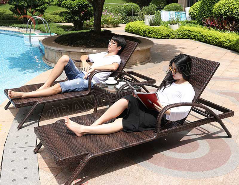 Beach PE Rattan Hotel Sun Armless Used Chaise Bar and Lounge Furniture