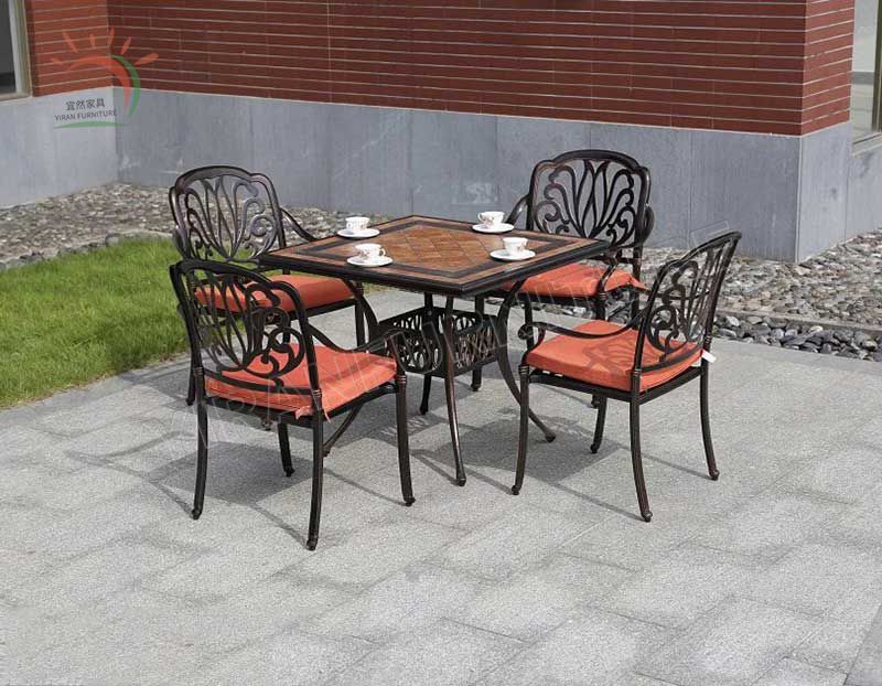 Cast Aluminum Powder Coated Table and Chair Outdoor Furniture Set Used for Villa Yard or Courtyard