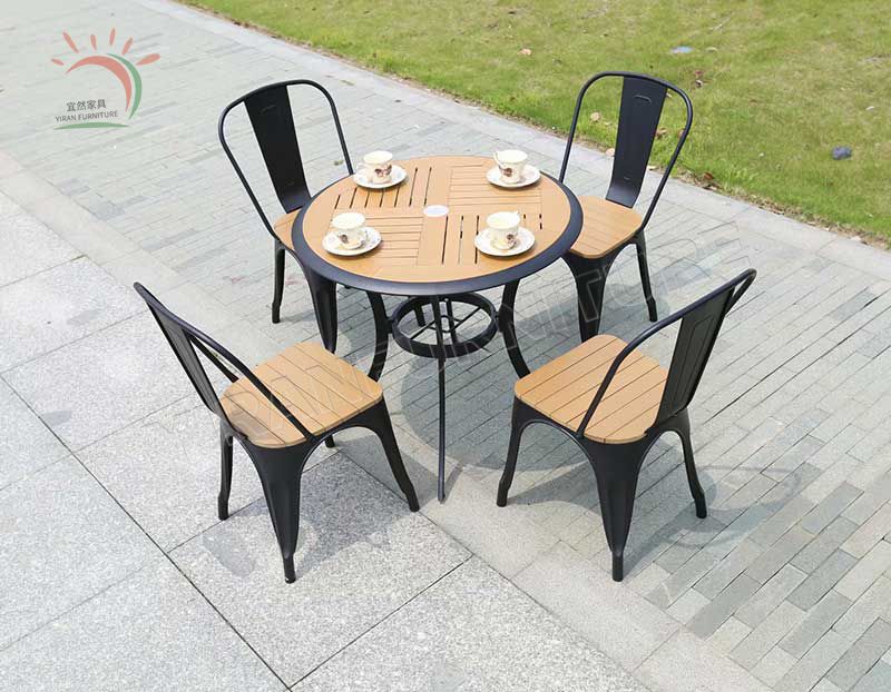 Outdoor Home Furniture Cheap Aluminum Frame Dining Chair Patio Furniture Rectangular Plastic Wood Dining Table Set