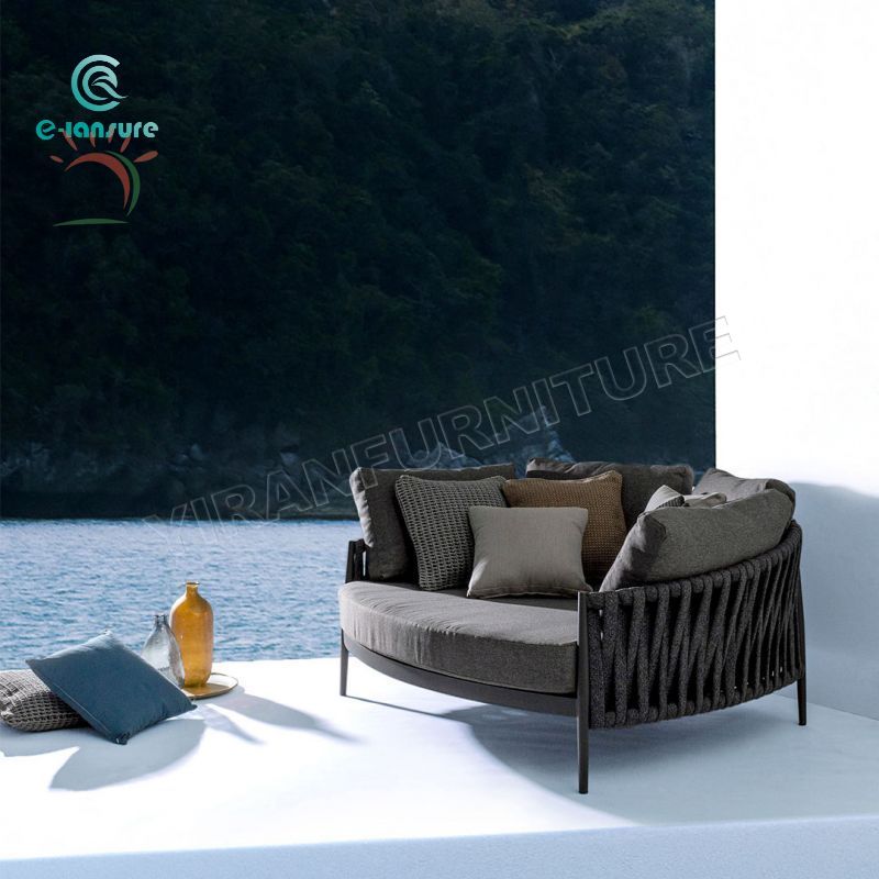 Modern Garden Line Waterproof Round Cast Aluminum Frame Outdoor Rope Daybed