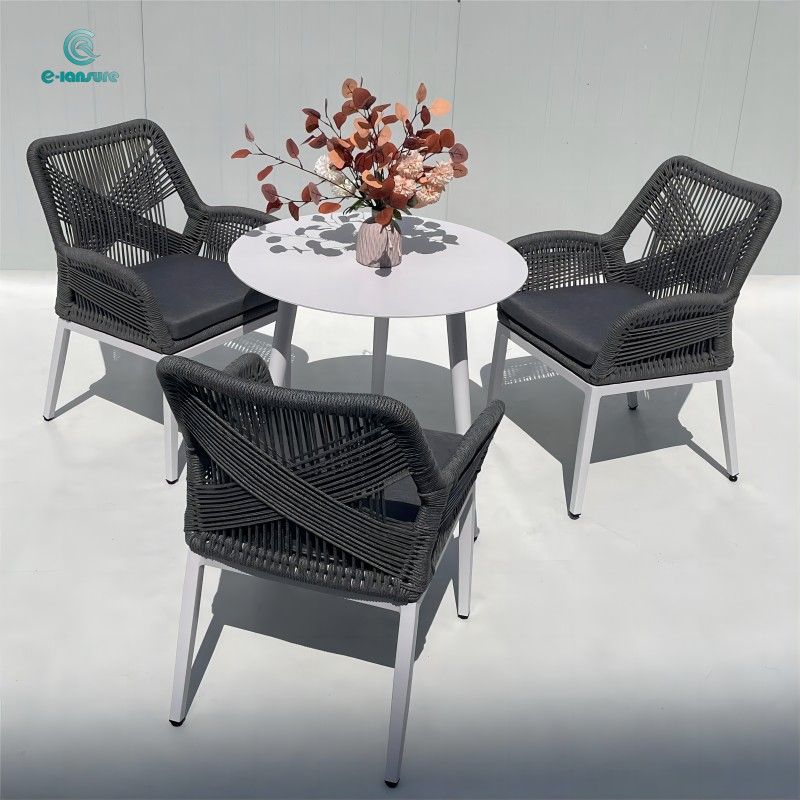 Custom outdoor furniture coffee table set with black rope chair