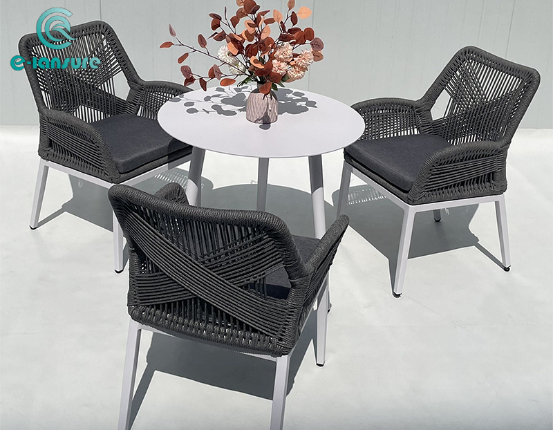Modern garden coffee table set series black rope chair with white coffee table for hotel and home