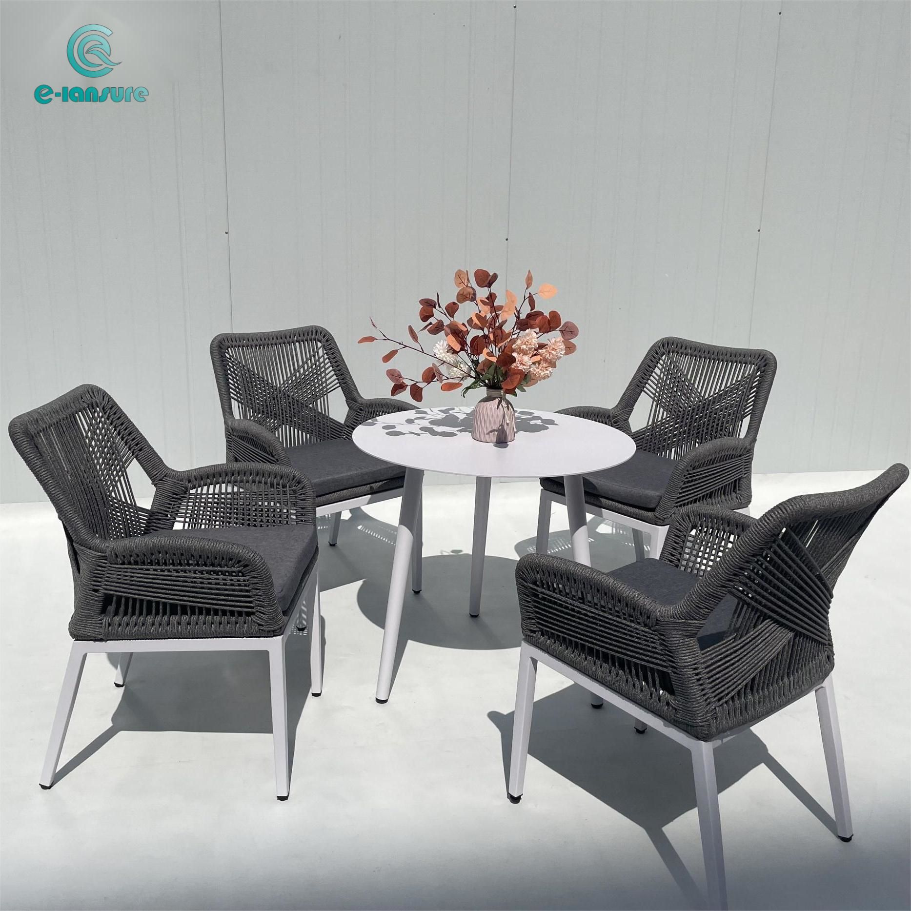 Custom outdoor furniture coffee table set with black rope chair