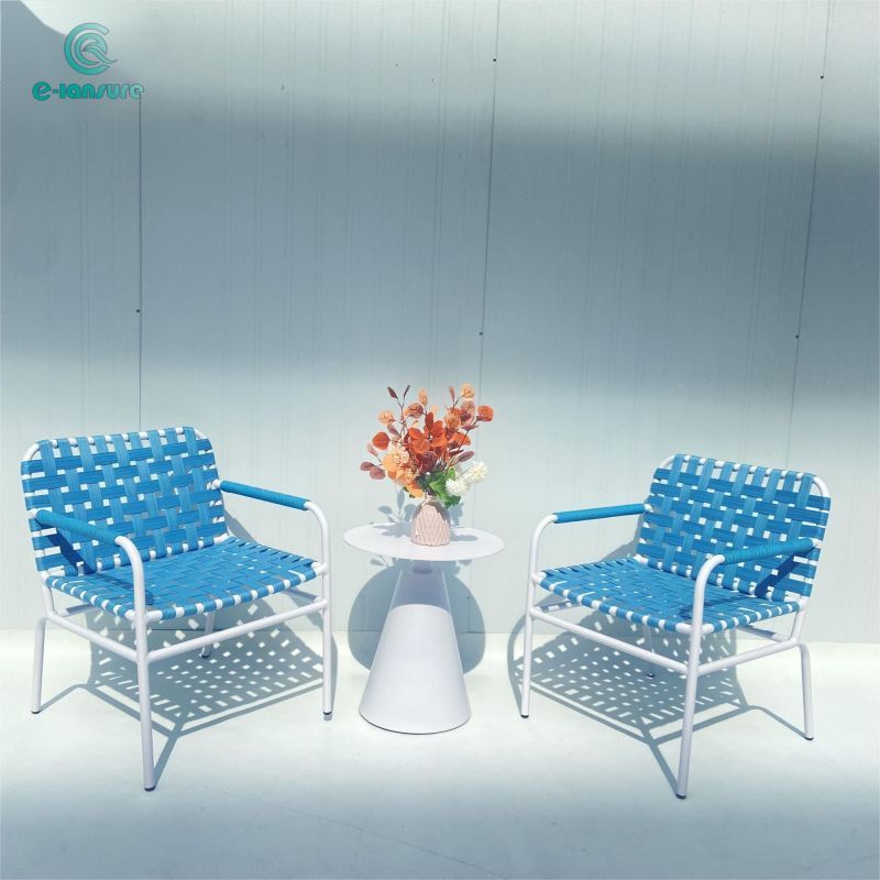 Modern aluminum frame  garden coffee table set with blue rope aluminum chair