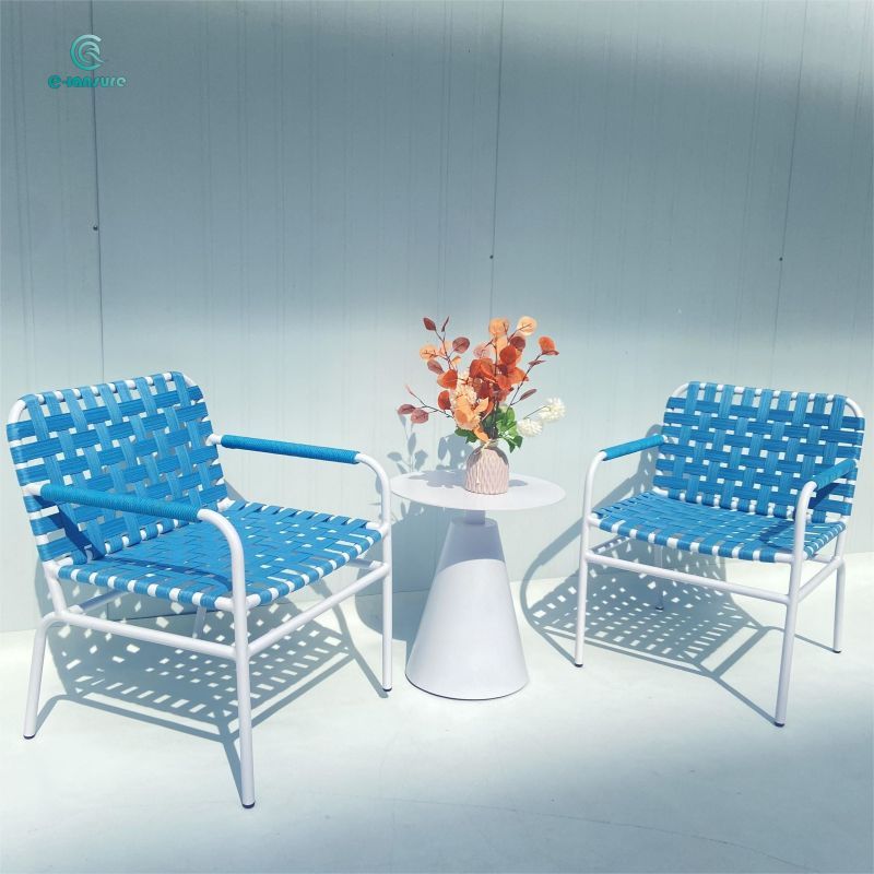 Modern aluminum frame  garden coffee table set with blue rope aluminum chair