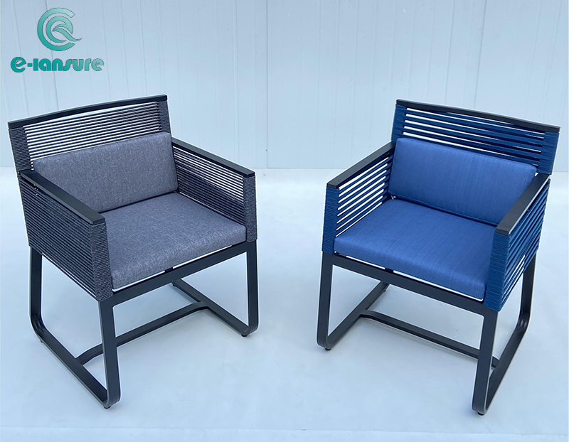 Modern Home Furniture  Black and blue Rope Metal Aluminum Frame Chair for Home and Garden and Hotel