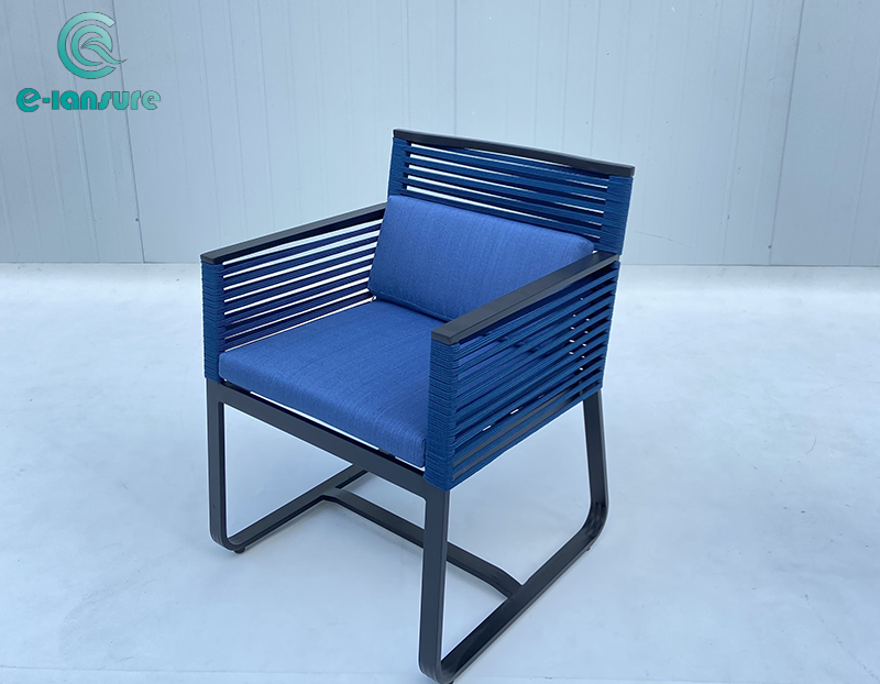 Customized outdoor furniture black and blue rope Metal aluminum frame chair