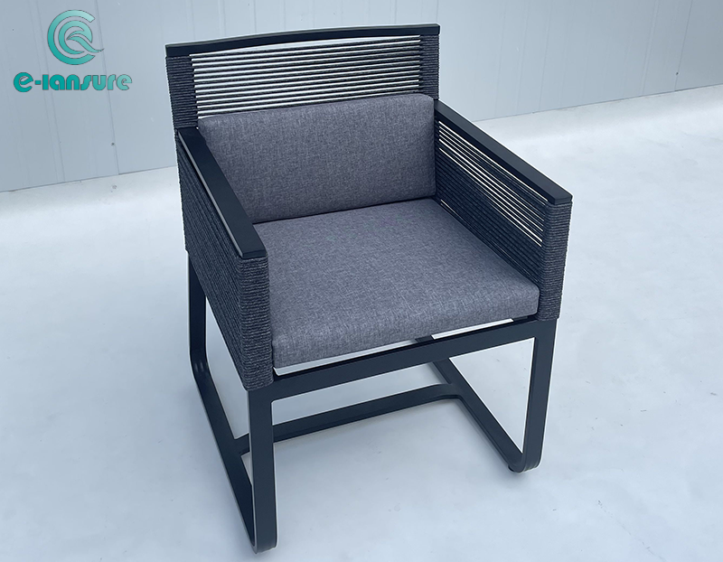 Simple Modern Home Furniture Hot Sale Black Rope Metal Aluminum Frame Chair for Home and Garden and Hotel