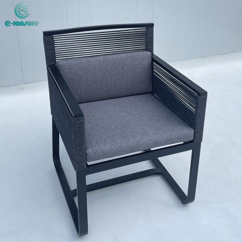 Simple Modern Home Furniture Hot Sale Black Rope Metal Aluminum Frame Chair for Home and Garden and Hotel