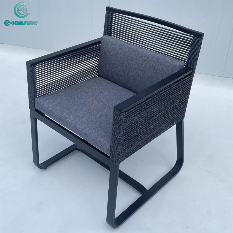 Simple Modern Home Furniture Hot Sale Black Rope Metal Aluminum Frame Chair for Home and Garden and Hotel