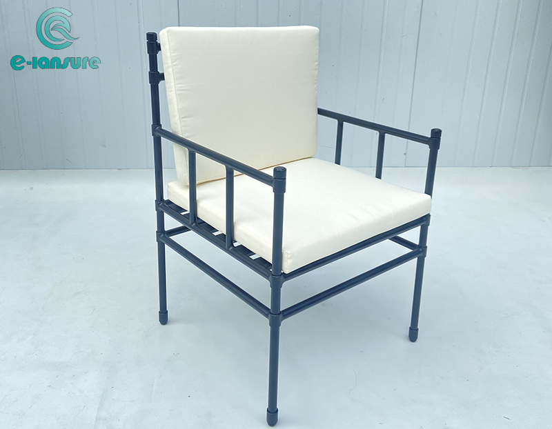 Simpe hot sale garden dining furniture series Black aluminum frame with white seat cushion for home and hotel and garden