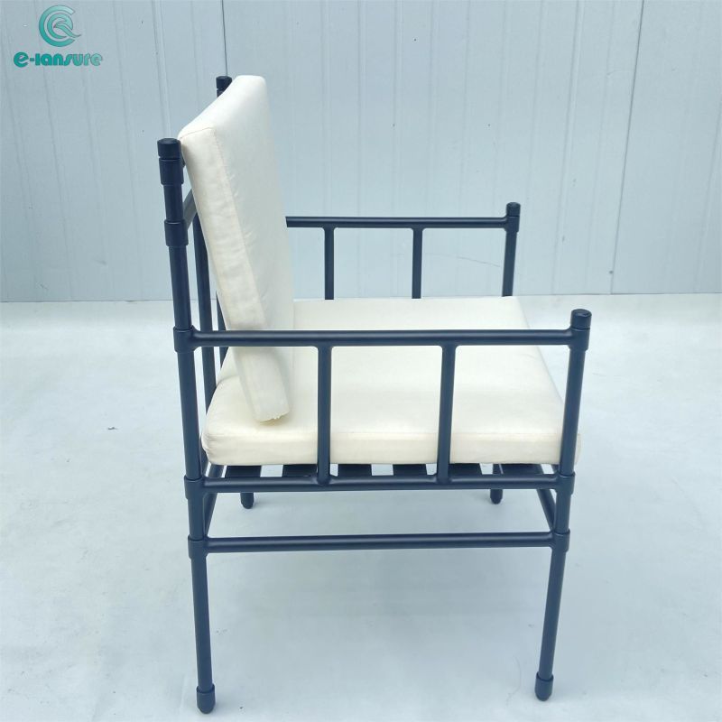 Simpe hot sale garden dining furniture series Black aluminum frame with white seat cushion for home and hotel and garden