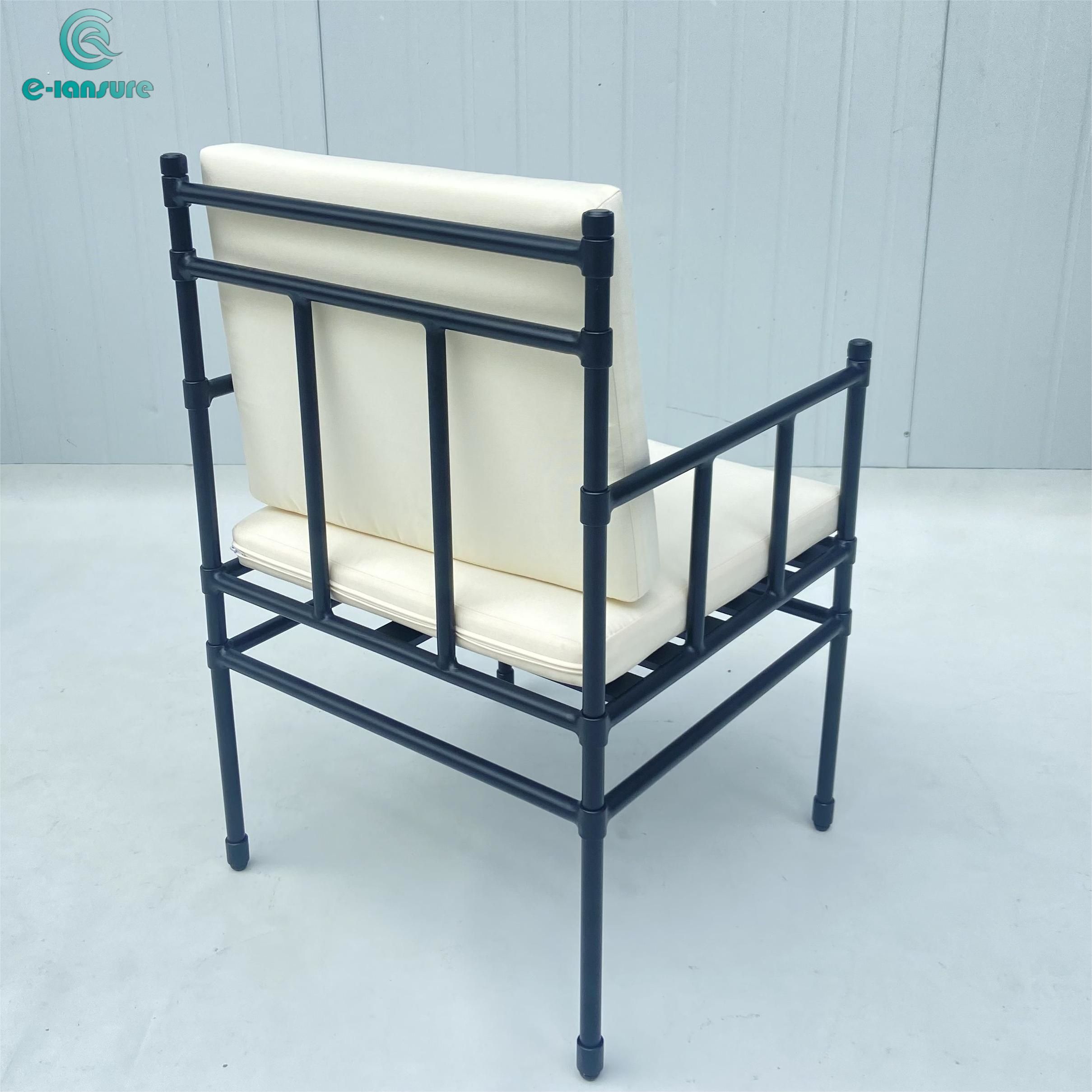 Simpe hot sale garden dining furniture series Black aluminum frame with white seat cushion for home and hotel and garden