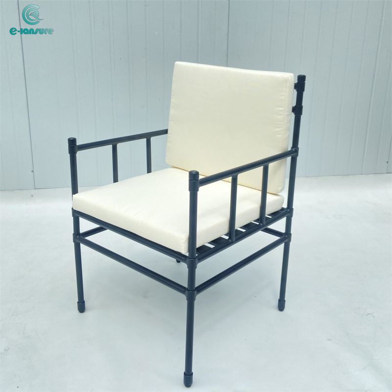 Simpe hot sale garden dining furniture series Black aluminum frame with white seat cushion for home and hotel and garden