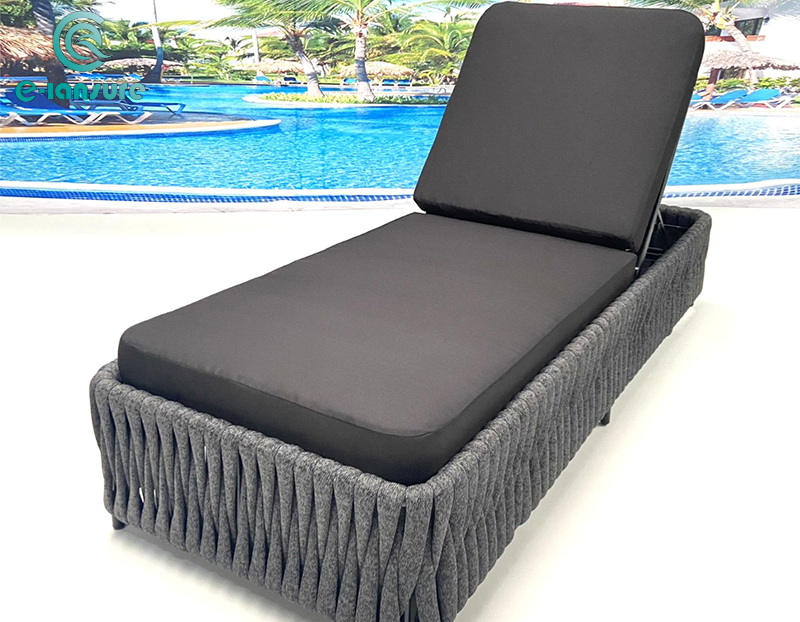 Black Aluminum Frame Braided Rope Adjustable Recliner Lounge Chair Outdoor Furniture Homefurniture Garden Hotel FurnitureThis collection showcases a classic design that seamlessly combines style and functionality, providing the perfect outdoor seating sol