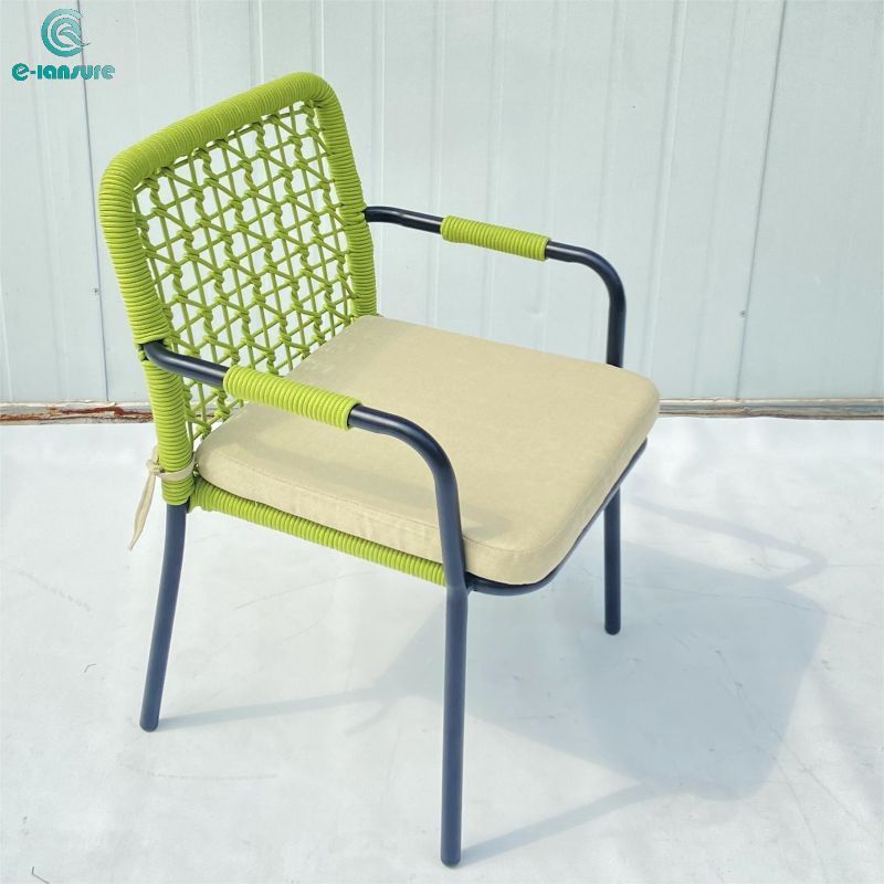 Custom aluminum outdoor simple green woven rope dining chair