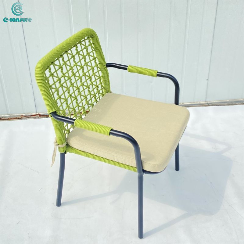 Custom aluminum outdoor simple green woven rope dining chair