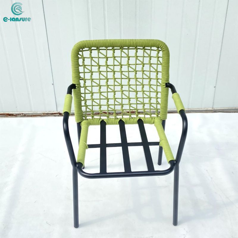 Custom aluminum outdoor simple green woven rope dining chair