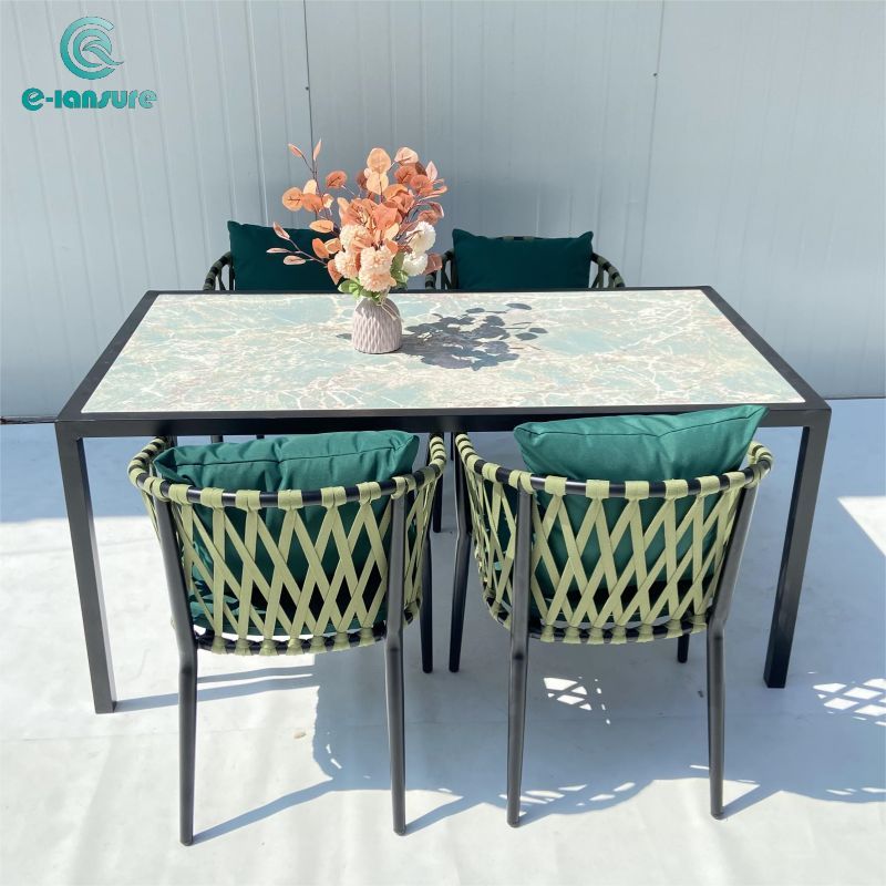 Customized outdoor furniture series green rope chair with table set