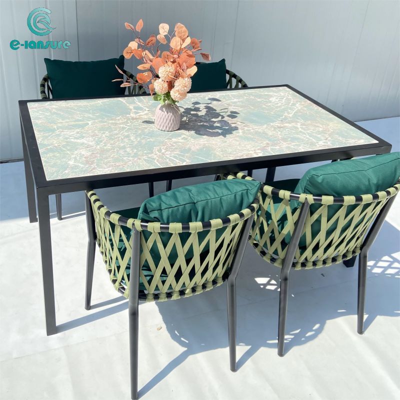 Customized outdoor furniture series green rope chair with table set