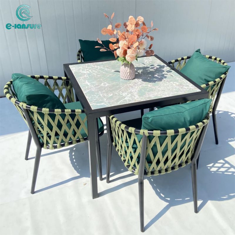 Customized outdoor furniture series green rope chair with table set