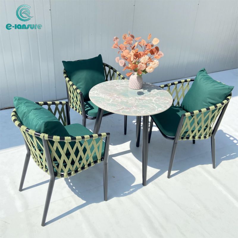 Customized outdoor furniture series green rope chair with table set