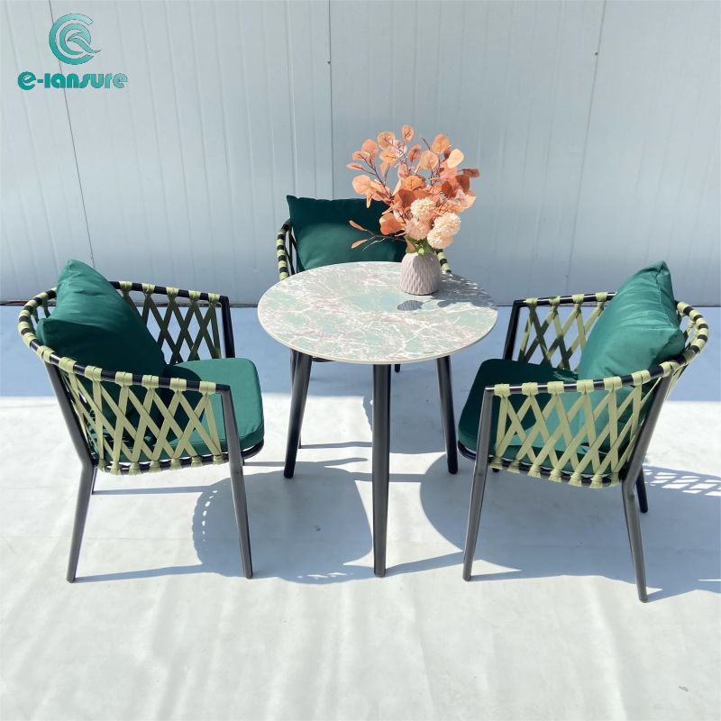 Customized outdoor furniture series green rope chair with table set