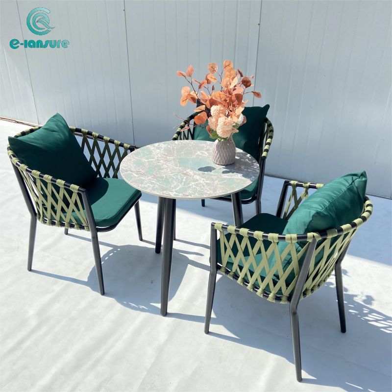 Customized outdoor furniture series green rope chair with table set