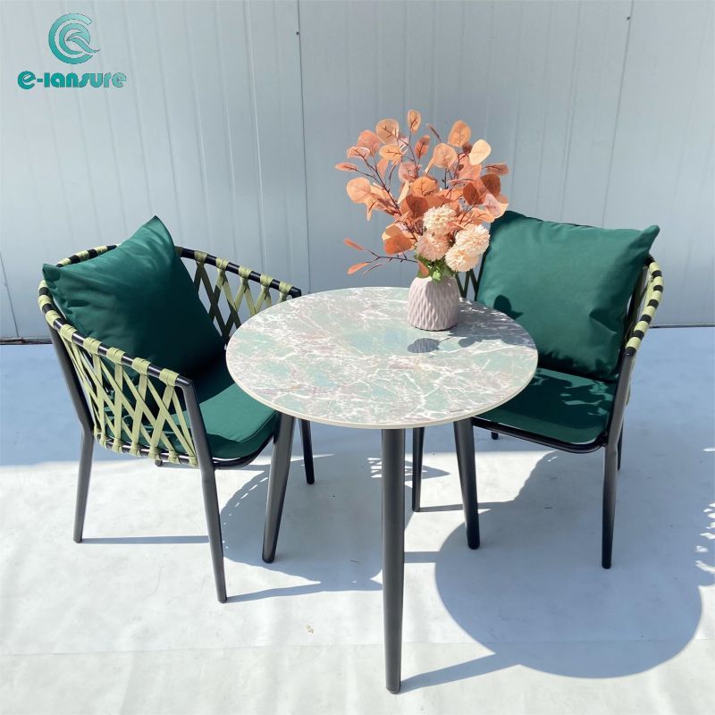 Customized outdoor furniture series green rope chair with table set