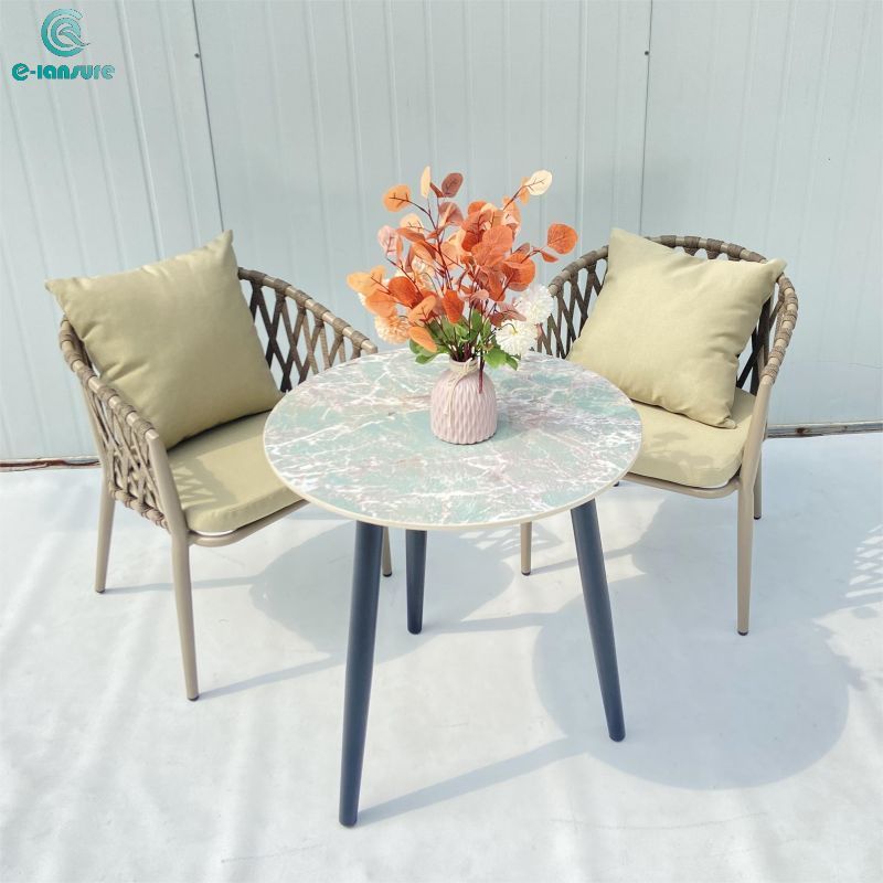 Custom outdoor dining table set  with brown rope chair