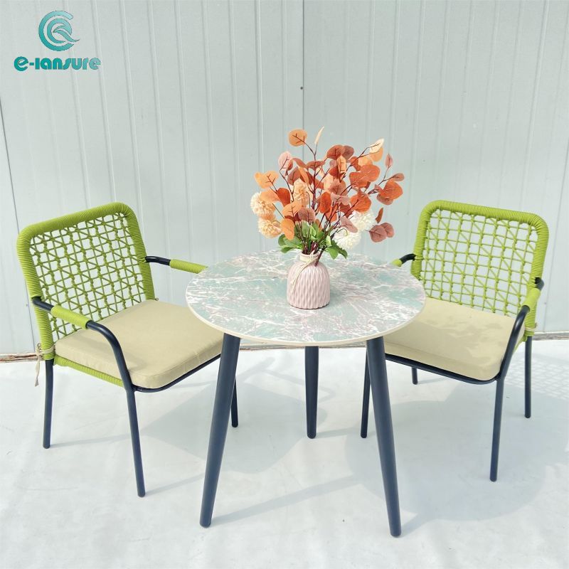 Custom outdoor dining table garden green rope chair dining set