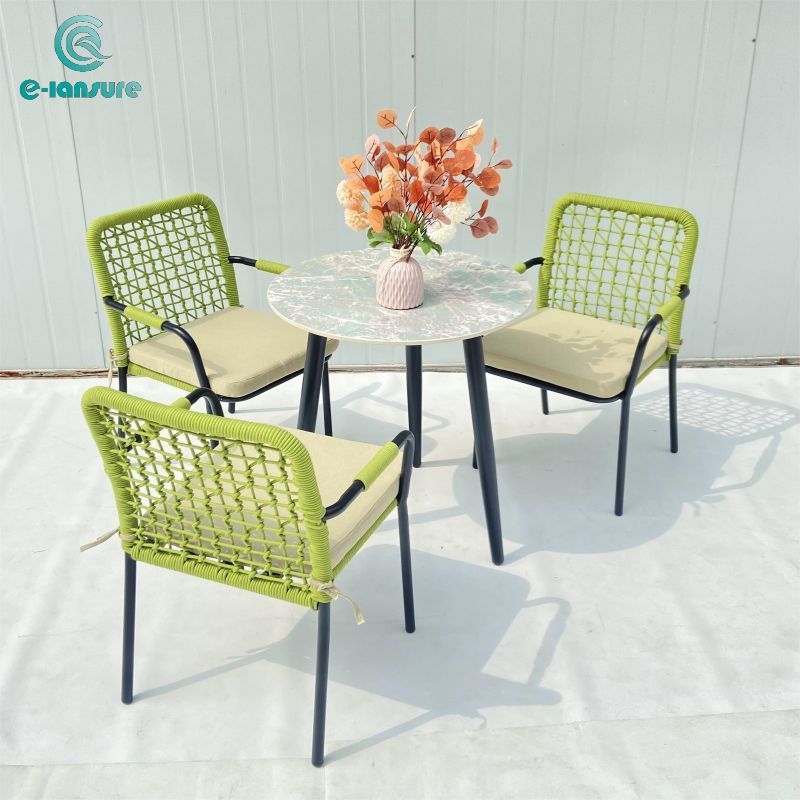 Custom outdoor dining table garden green rope chair dining set