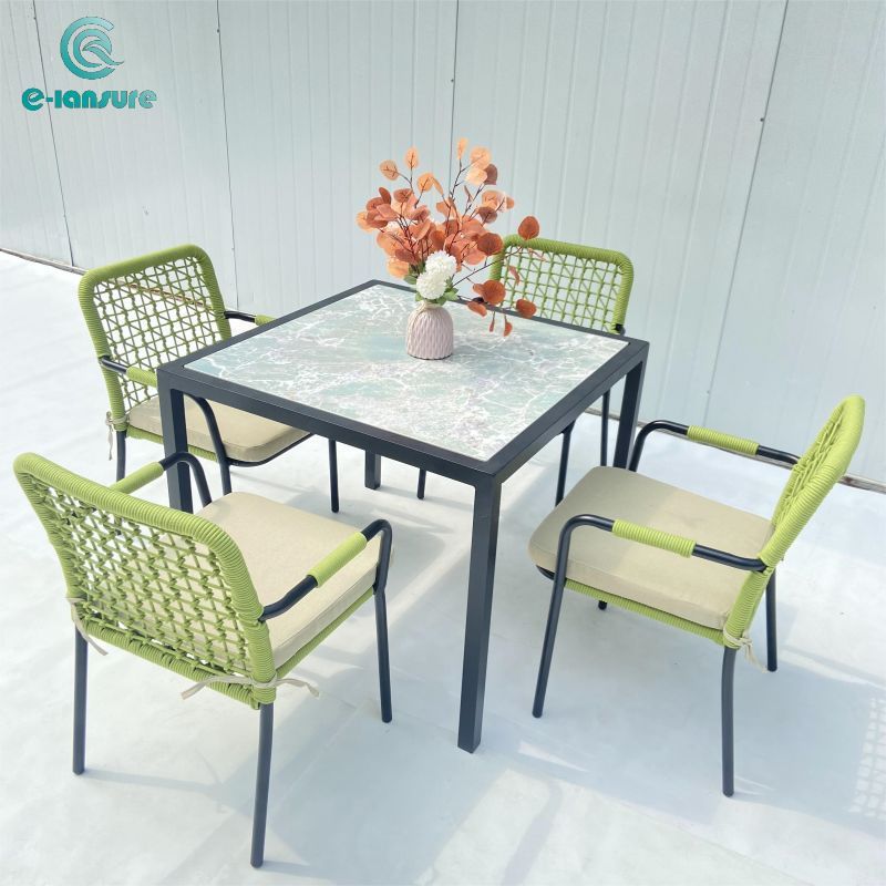 Custom outdoor dining table garden green rope chair dining set