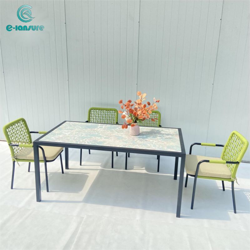 Custom outdoor dining table garden green rope chair dining set