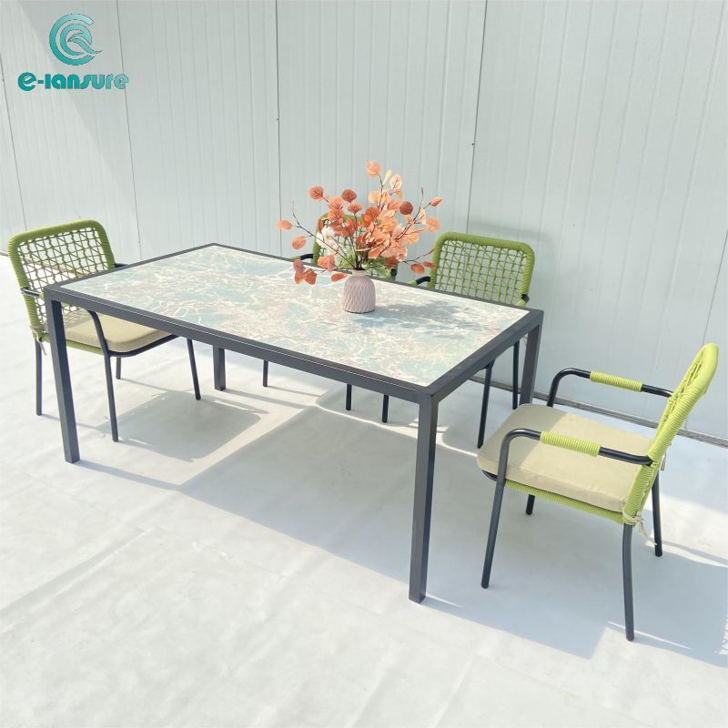 Custom outdoor dining table garden green rope chair dining set