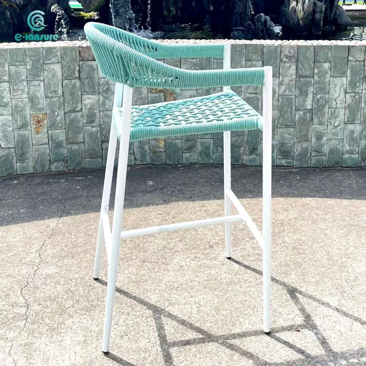 Luxury Elegant Modern Hotel Furniture Outdoor Aluminum Bar Stools High Rope Chair with Arms