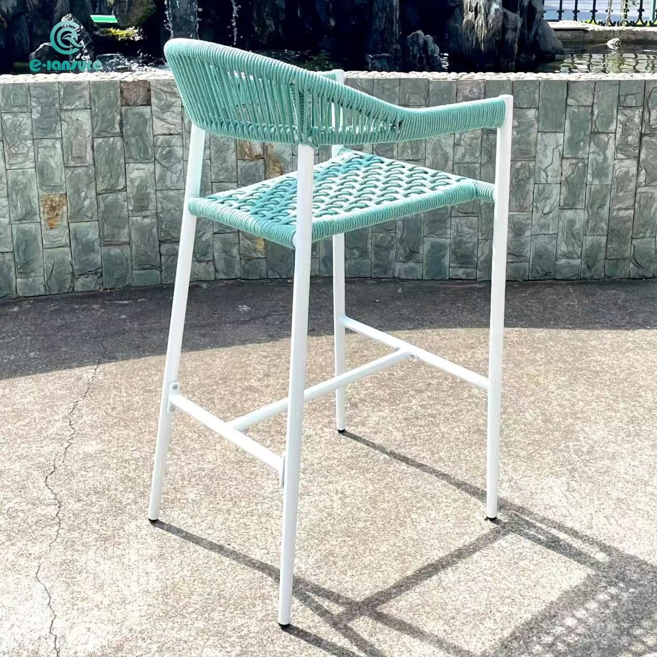 Luxury Elegant Modern Hotel Furniture Outdoor Aluminum Bar Stools High Rope Chair with Arms