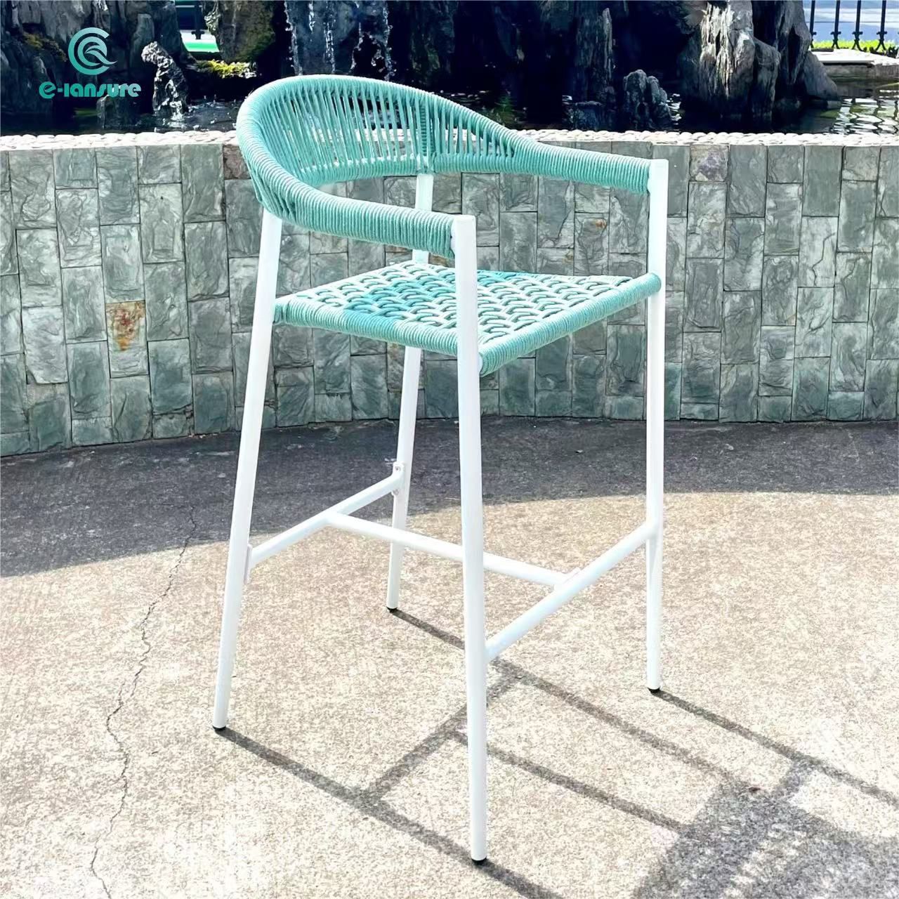 Luxury Elegant Modern Hotel Furniture Outdoor Aluminum Bar Stools High Rope Chair with Arms