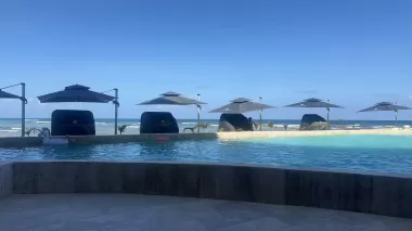 Our project from Cancun, South Africa: Our Aluminum Daybed & Outdoor Umbrella in Action