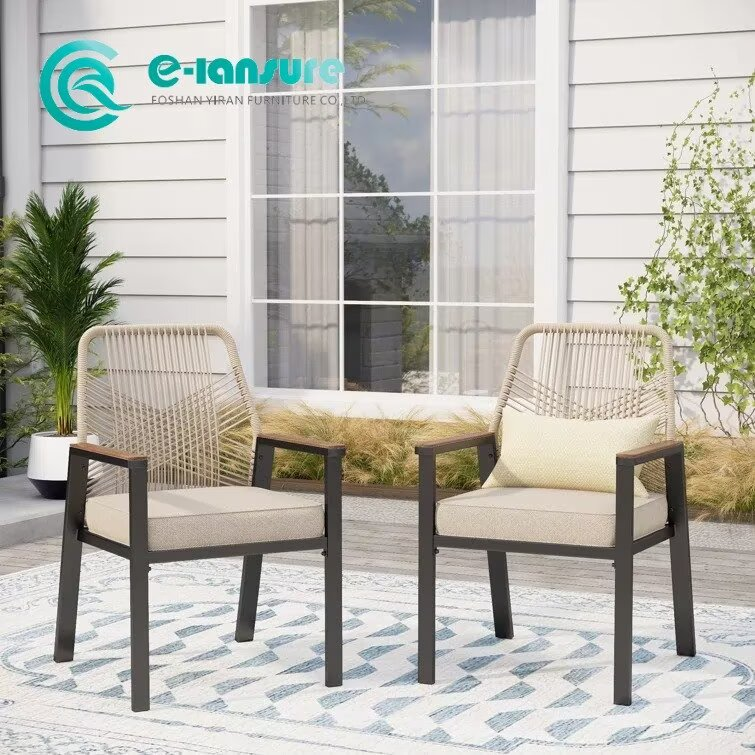 Contemporary All-Weather Aluminum Frame Dining Chair with Woven Rope Seat Ideal for Patio Garden Spaces