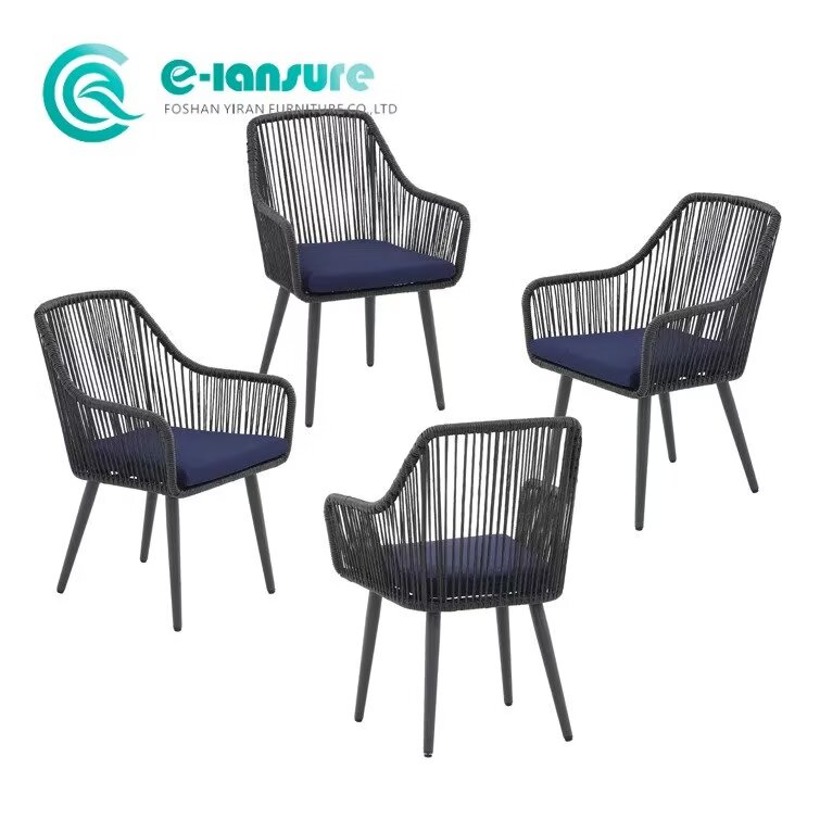 Contemporary All-Weather Aluminum Frame Dining Chair with Woven Rope Seat Ideal for Patio Garden Spaces