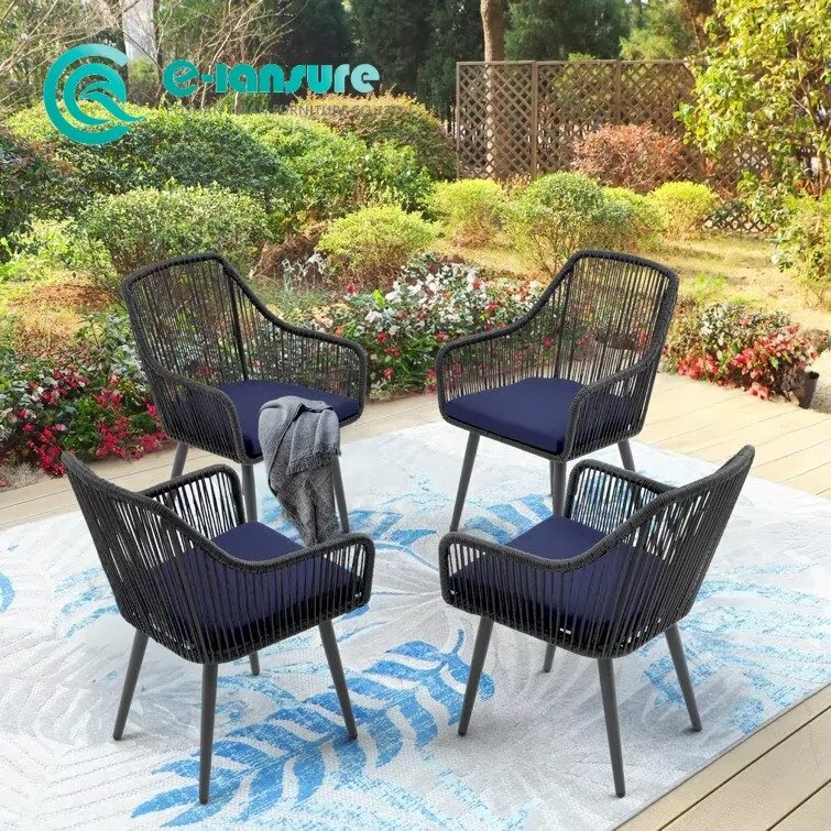 Contemporary All-Weather Aluminum Frame Dining Chair with Woven Rope Seat Ideal for Patio Garden Spaces