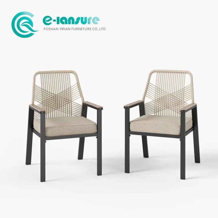 Contemporary All-Weather Aluminum Frame Dining Chair with Woven Rope Seat Ideal for Patio Garden Spaces