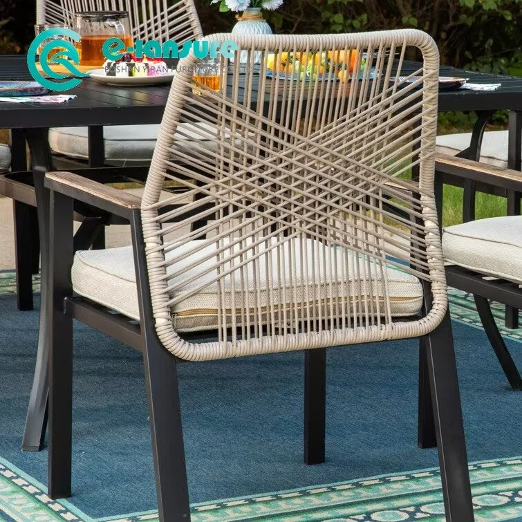 Contemporary All-Weather Aluminum Frame Dining Chair with Woven Rope Seat Ideal for Patio Garden Spaces