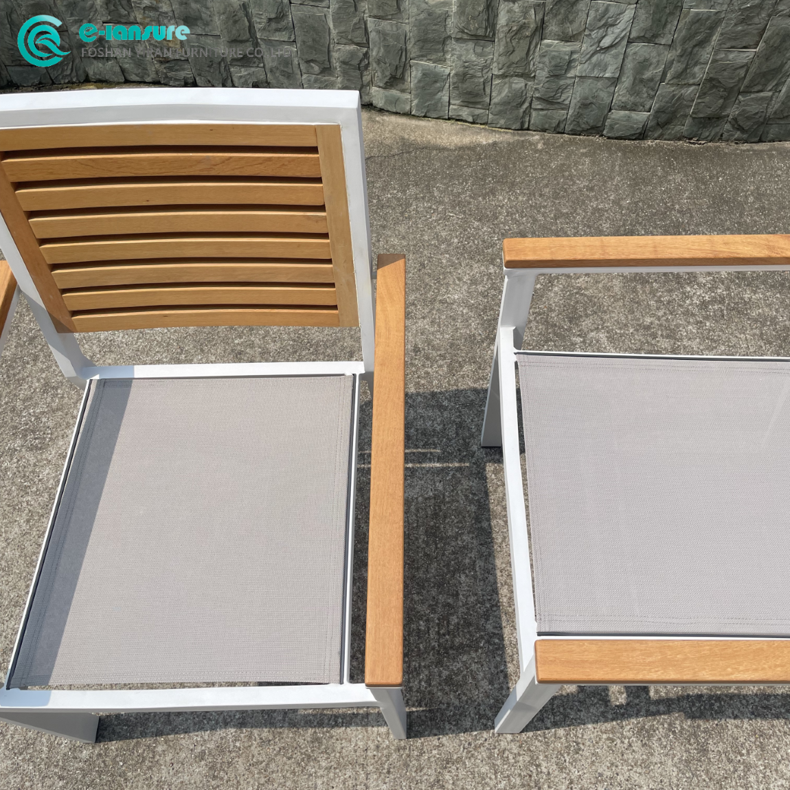 Ontemporary Aluminum Outdoor Dining Chair with Premium Wooden Backrest Suitable for Patios and Garden Furniture Collections