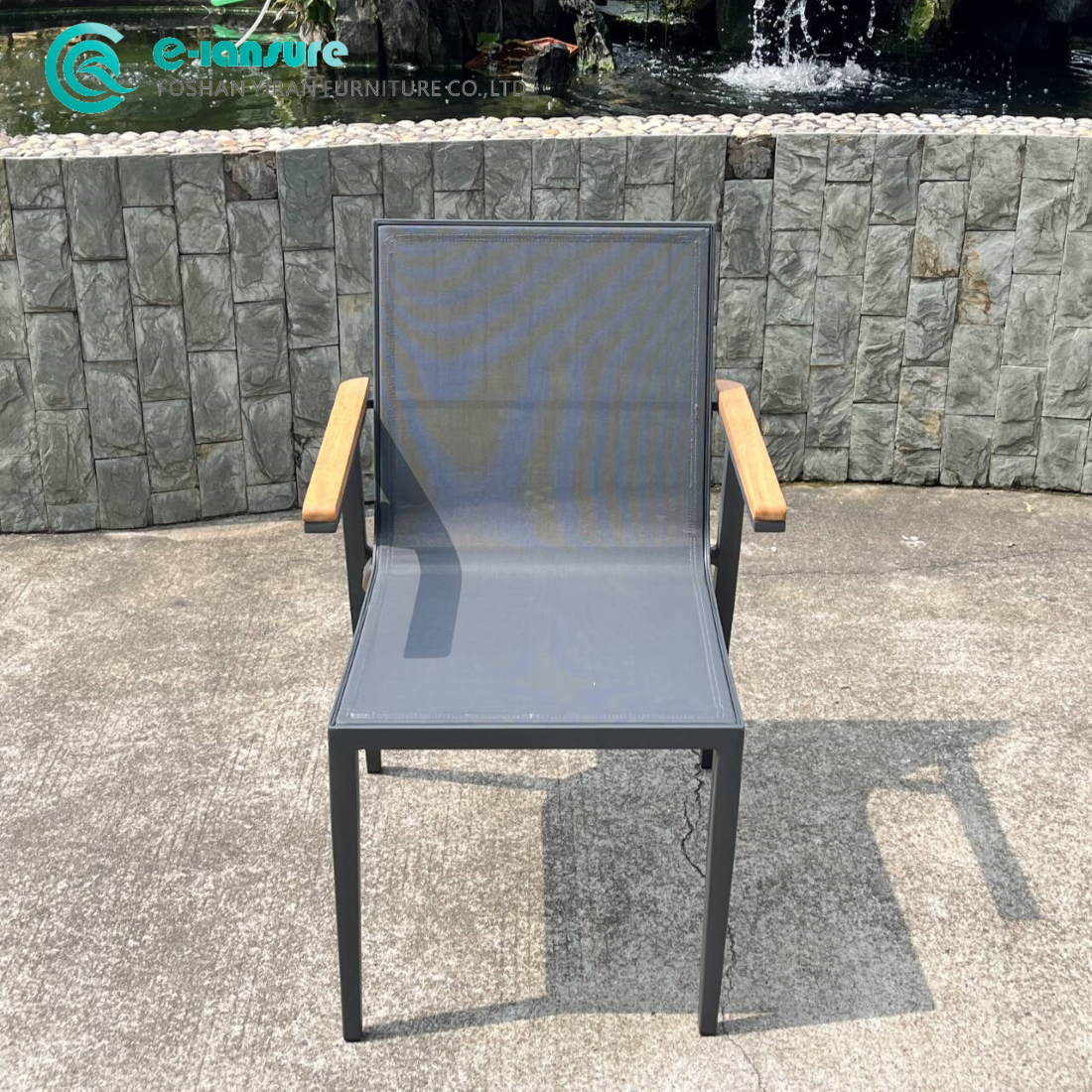 Simple Style Outdoor Dining Chair Lightweight Aluminum Frame Teak Wooden Armrests for Comfortable Space