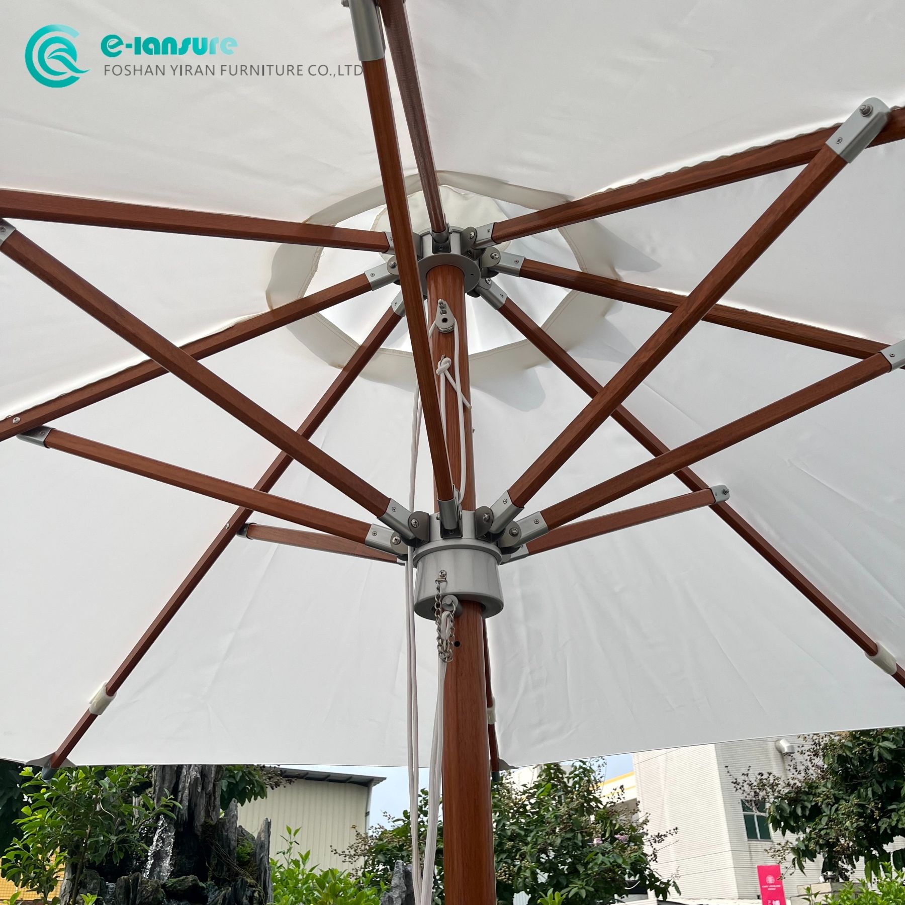Leisure 3M Outdoor Teak Wood Umbrella Waterproof Fabric and Heavy Marble Base