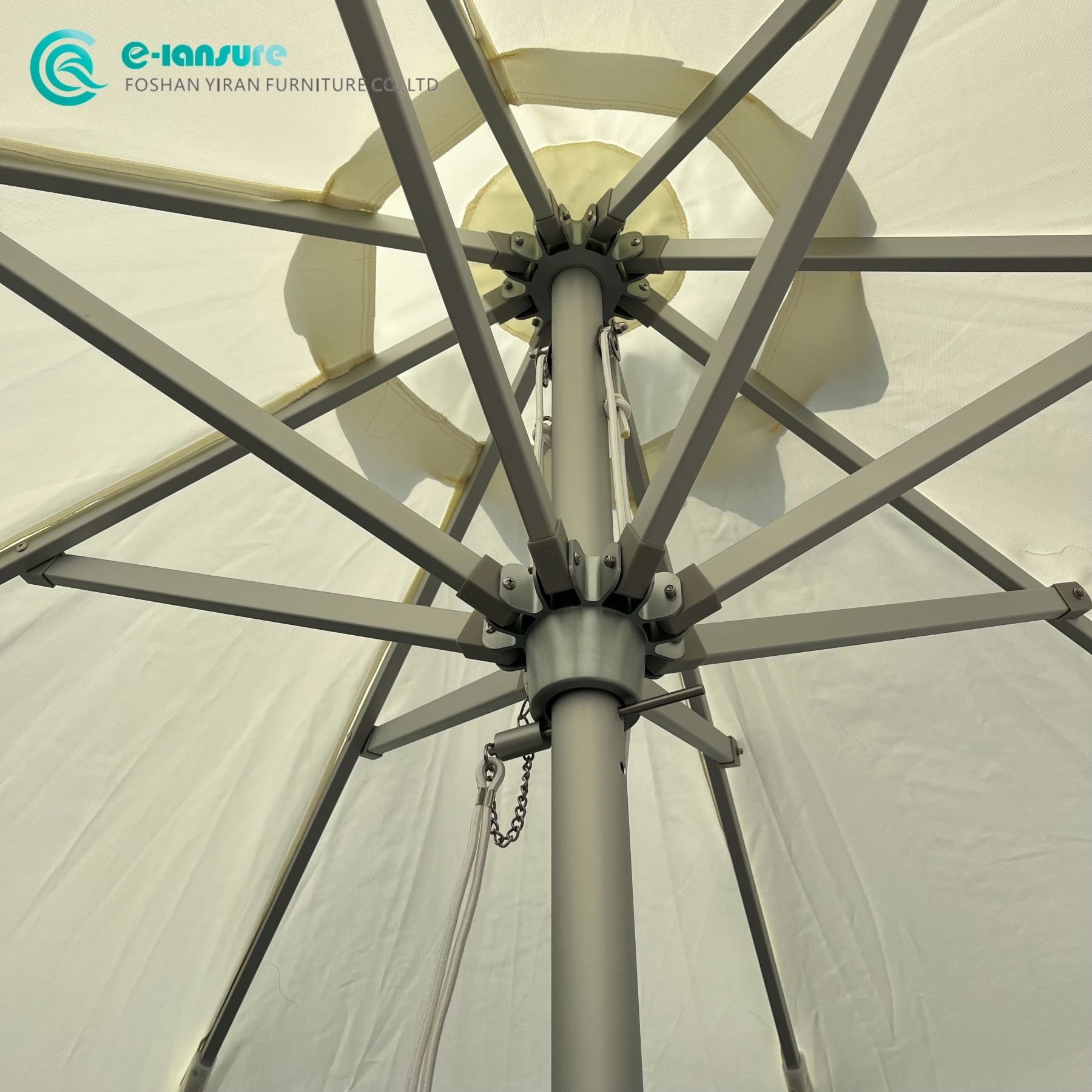 Whosale Outdoor Umbrella High Quality Aluminium Frame and Silver White Pole Garden Sunshade Parasol with Marble Base for Beach